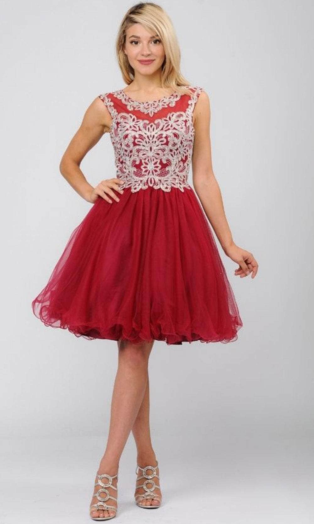 Image of Poly USA 8302 - Lace Applique Scoop Neck Cocktail Dress