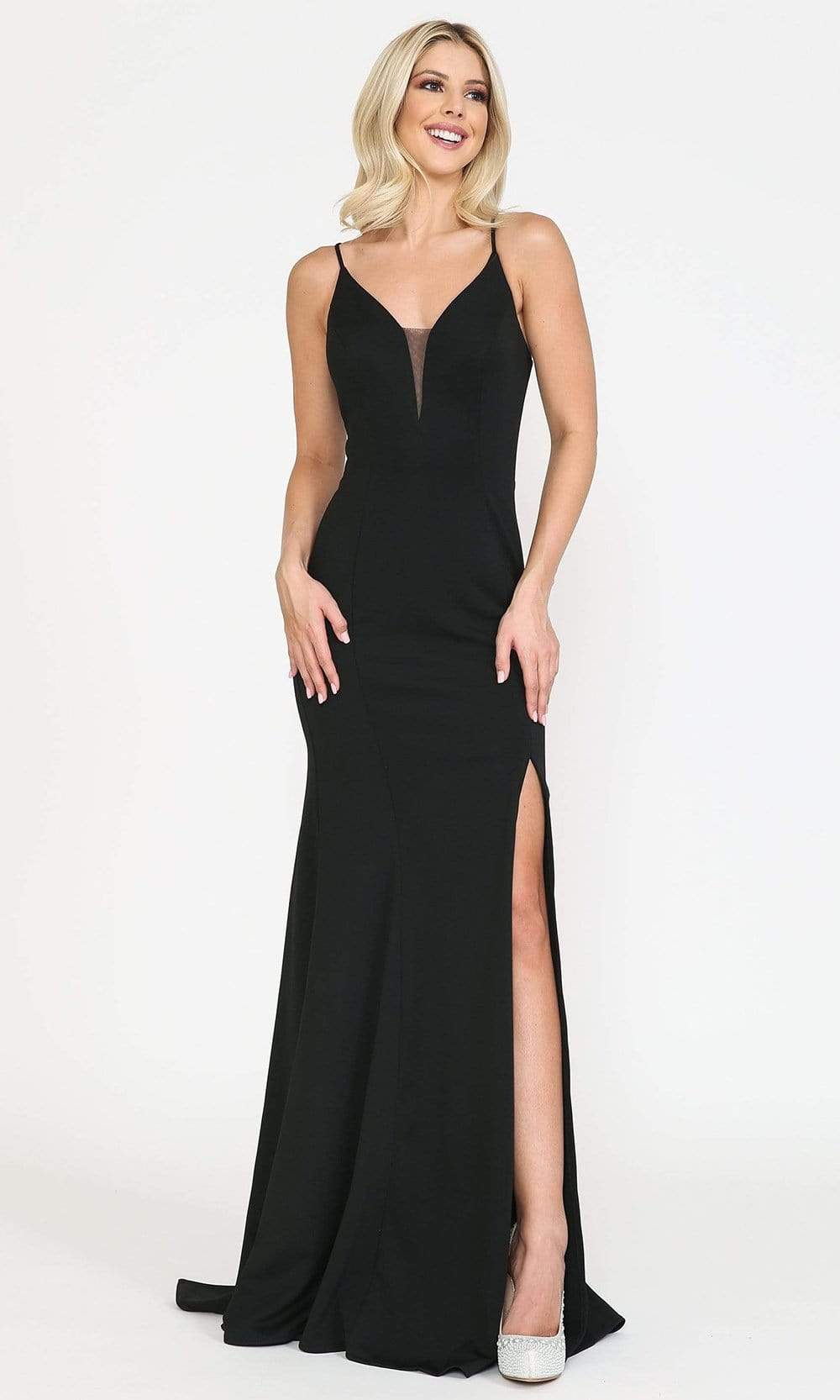 Image of Poly USA - 8360 Lace Up Back High Slit Trumpet Dress