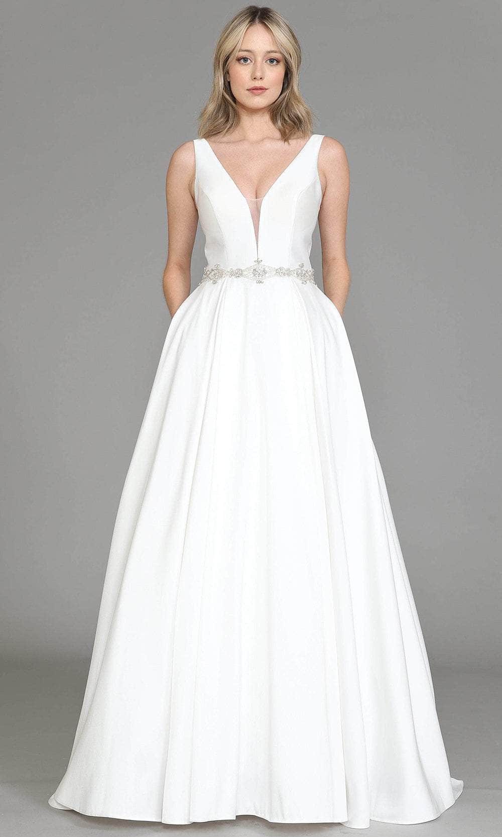 Image of Poly USA 8498 - V-Neck Jeweled Waistline Bridal Gown