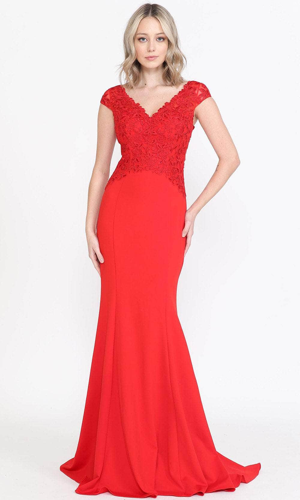 Image of Poly USA 8558 - Embroidered Jersey V-Neck Evening Dress