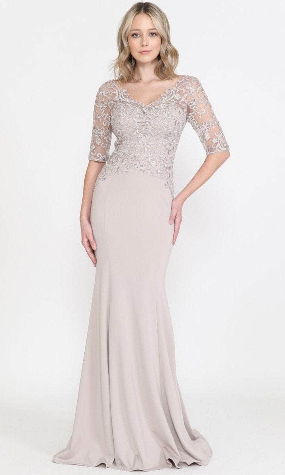 Image of Poly USA 8560 - Quarter Length Sleeved Sheath Evening Gown