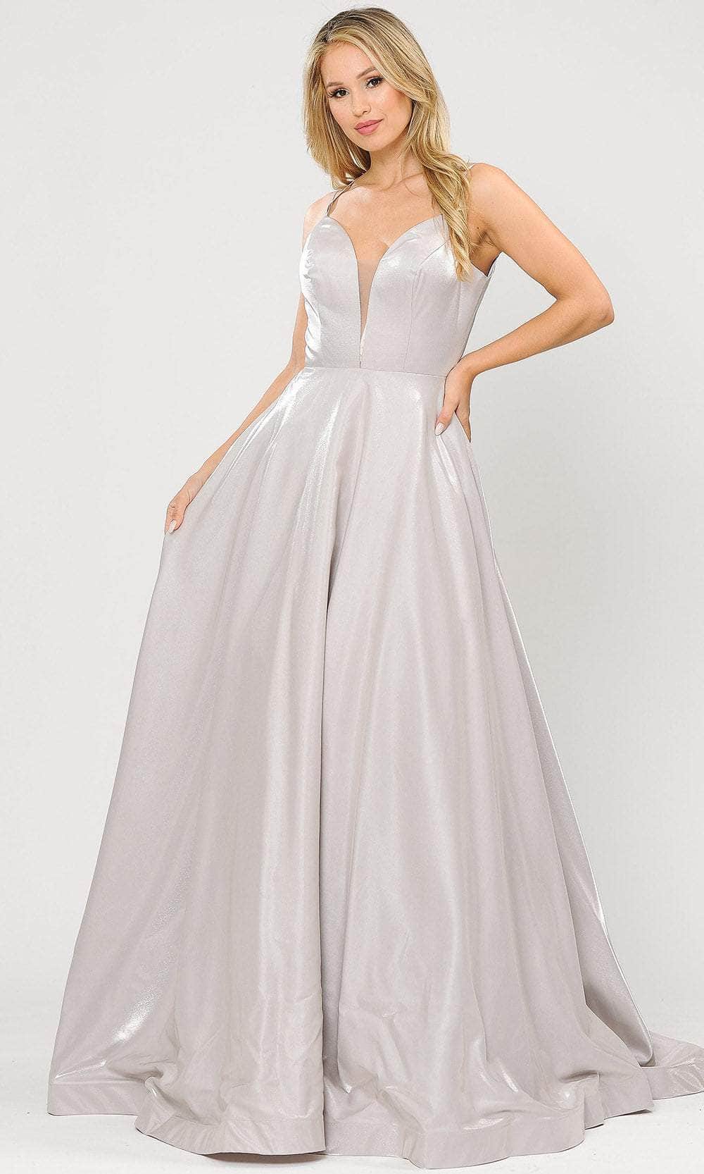 Image of Poly USA 8644 - Deep V-Neck Shimmer Satin Gown