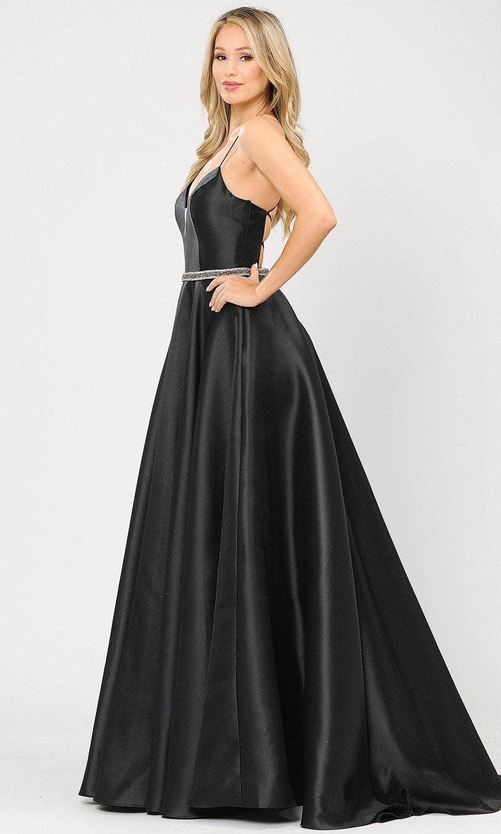 Image of Poly USA 8688 - V-Neck Lace-Up Back Evening Gown