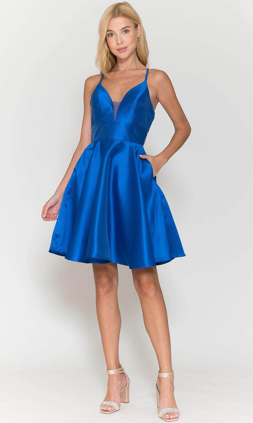 Image of Poly USA 8698 - Sleeveless Plunging V-neck Cocktail Dress