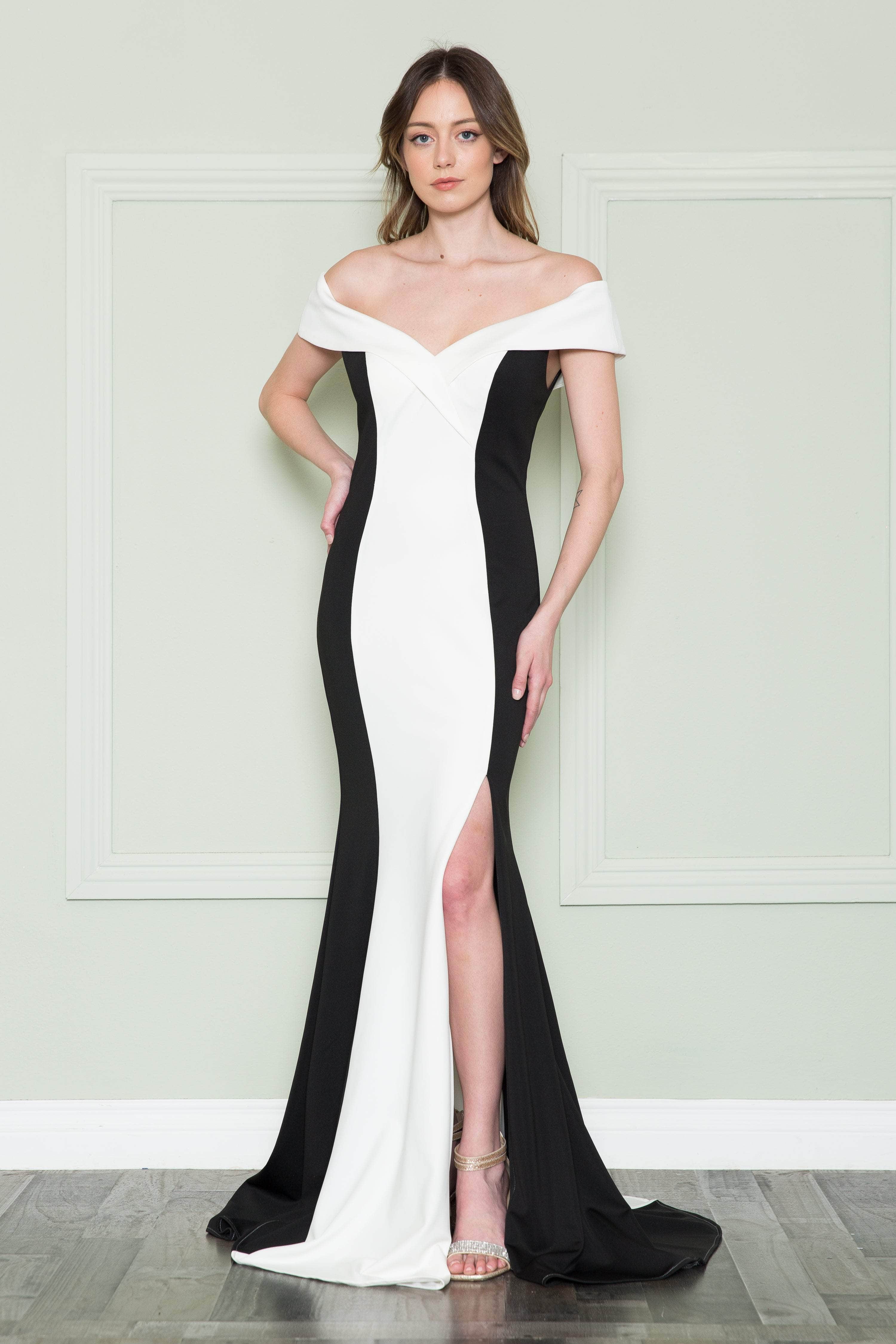 Image of Poly USA 8924 - Multi-toned Side Slit Evening Dress
