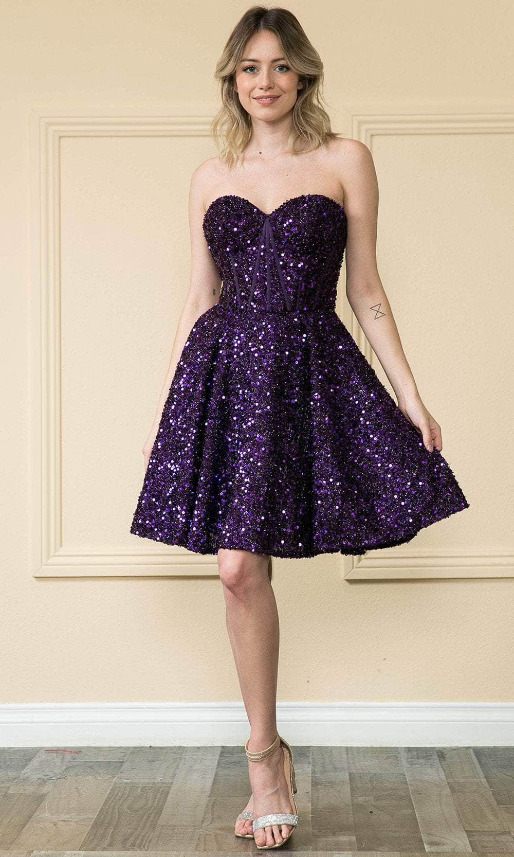 Image of Poly USA 8974 - Sequin Sweetheart Short Dress