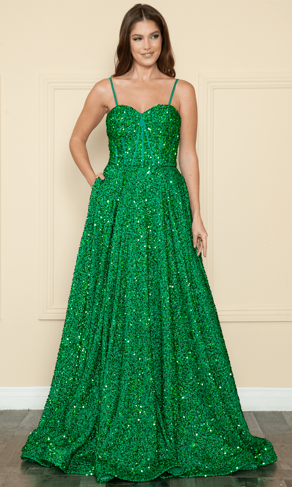 Image of Poly USA 9152 - Sequin Velvet A-Line Gown