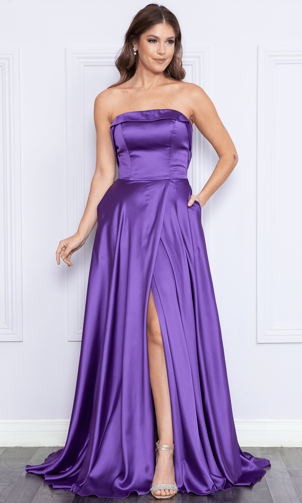 Image of Poly USA 9188 - Strapless Satin A-line Gown