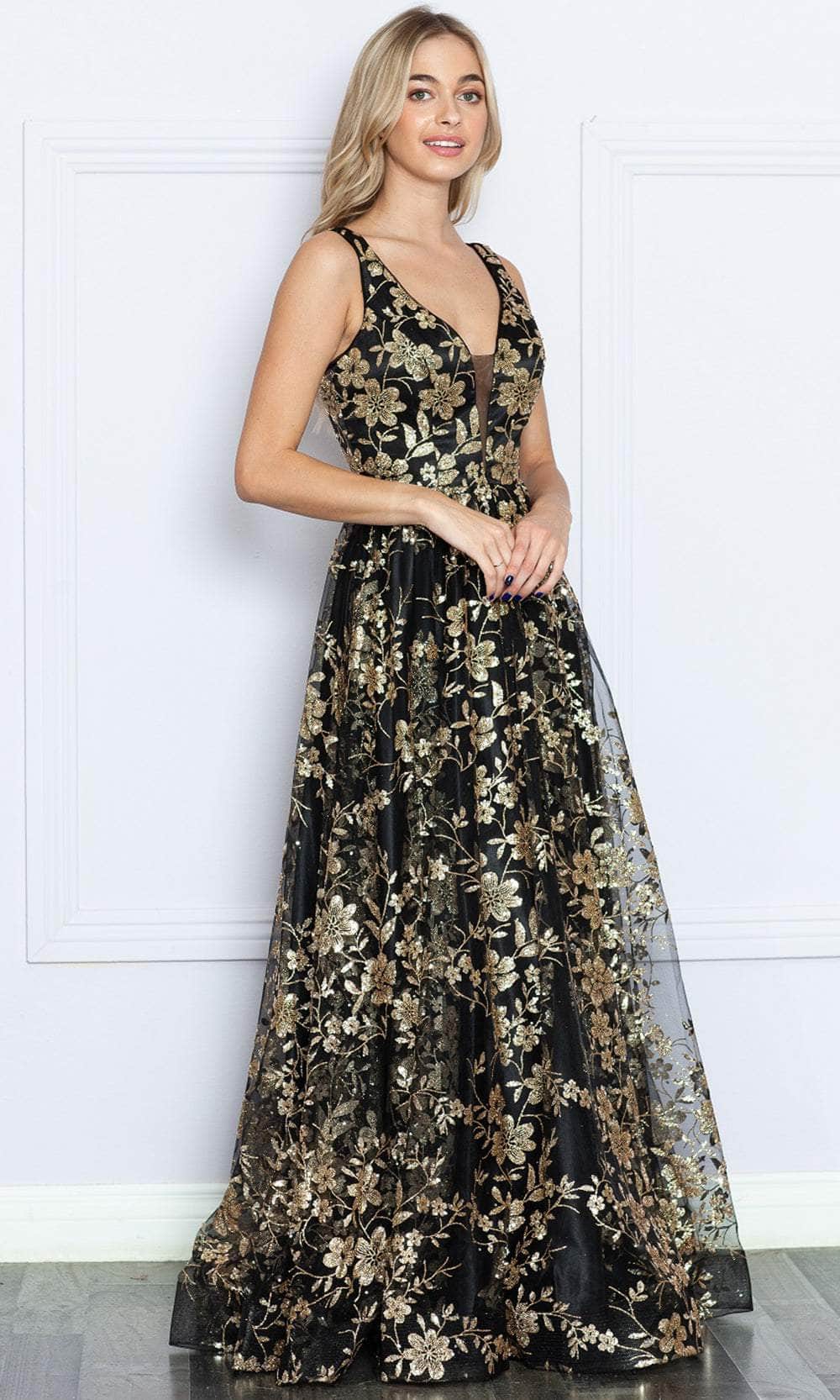 Image of Poly USA 9298 - V-Neck Floral Prom Dress
