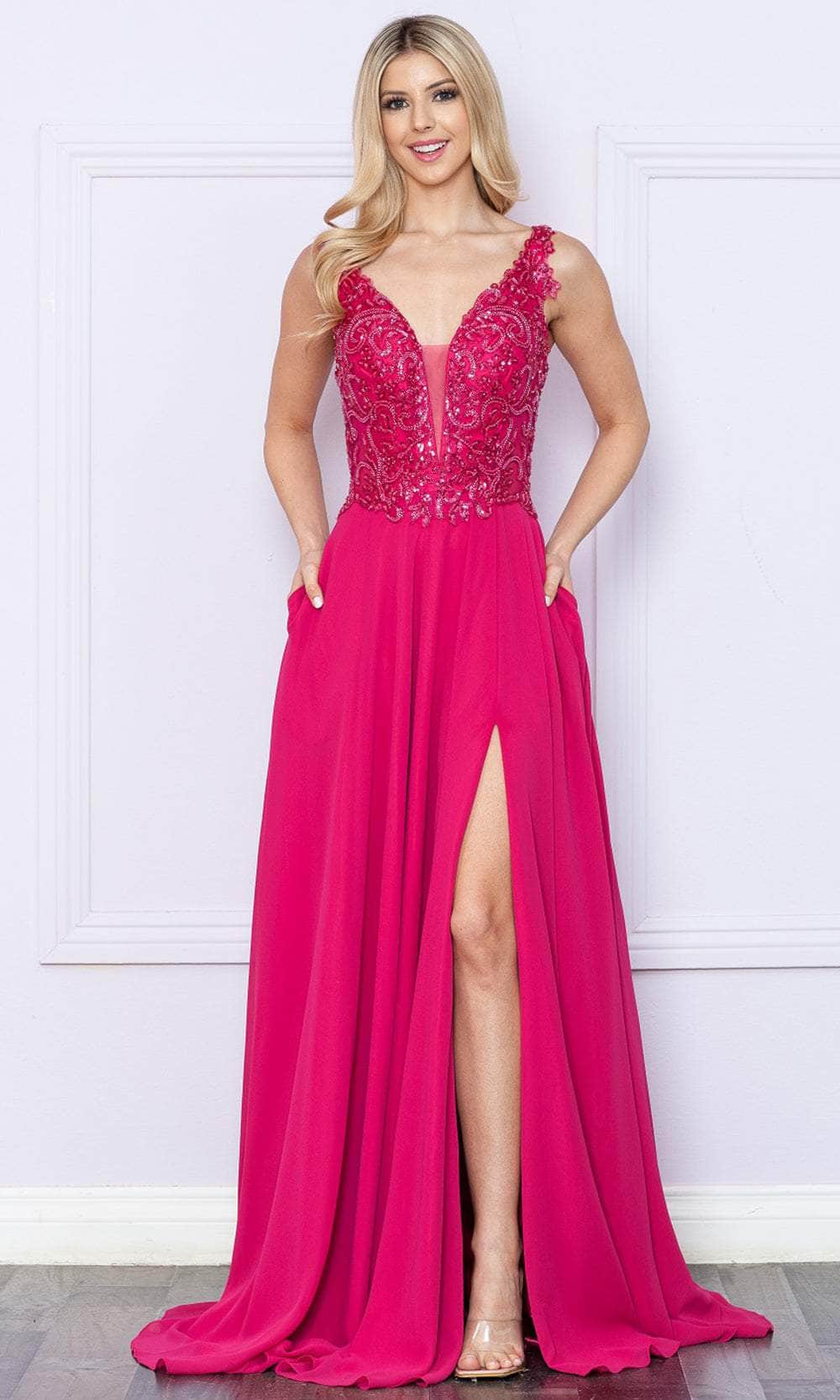 Image of Poly USA 9366 - Sequin Embroidered V-Neck Prom Dress