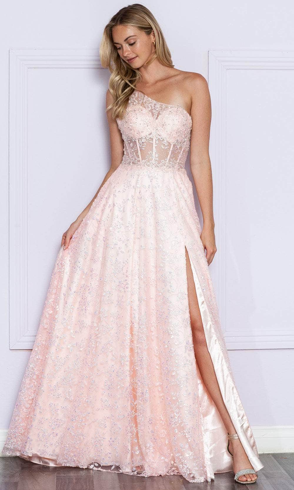 Image of Poly USA 9372 - Beaded Applique Asymmetric Prom Dress
