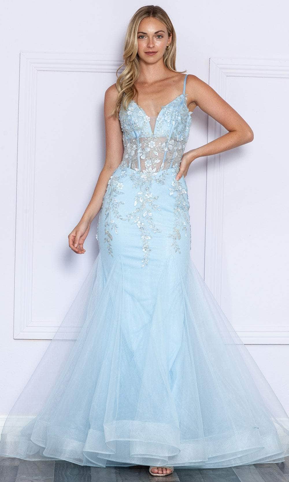 Image of Poly USA 9374 - Appliqued See-through Corset Prom Dress