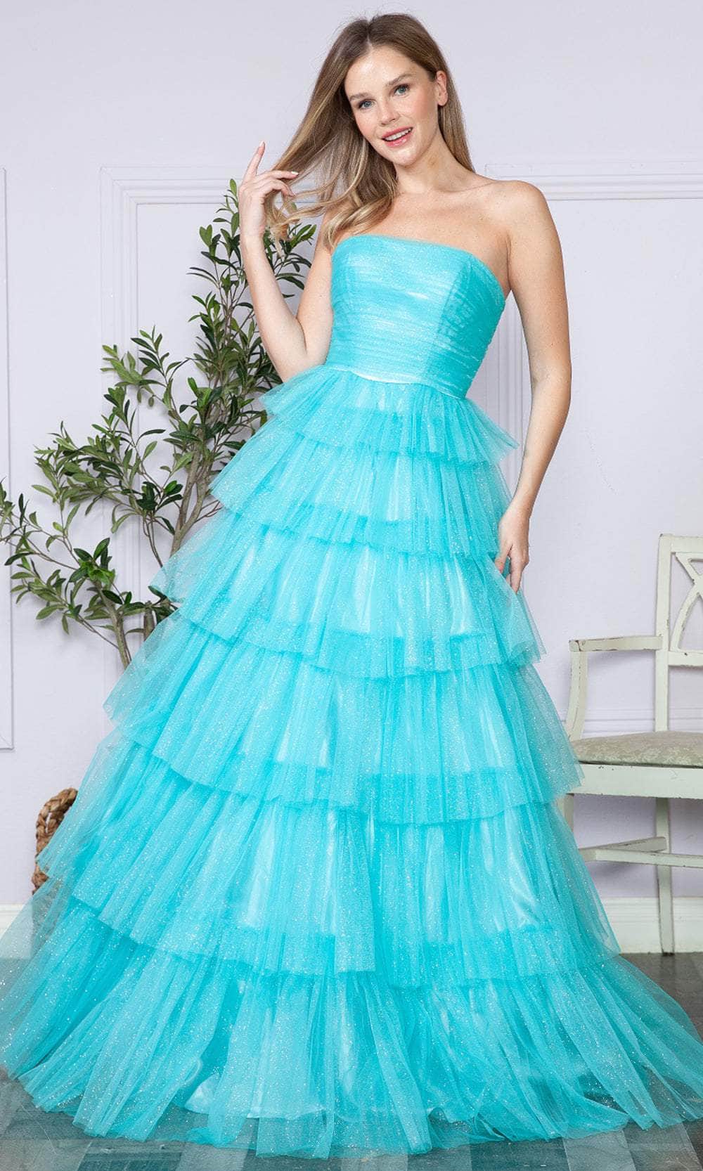 Image of Poly USA 9386 - Strapless Tiered Prom Dress