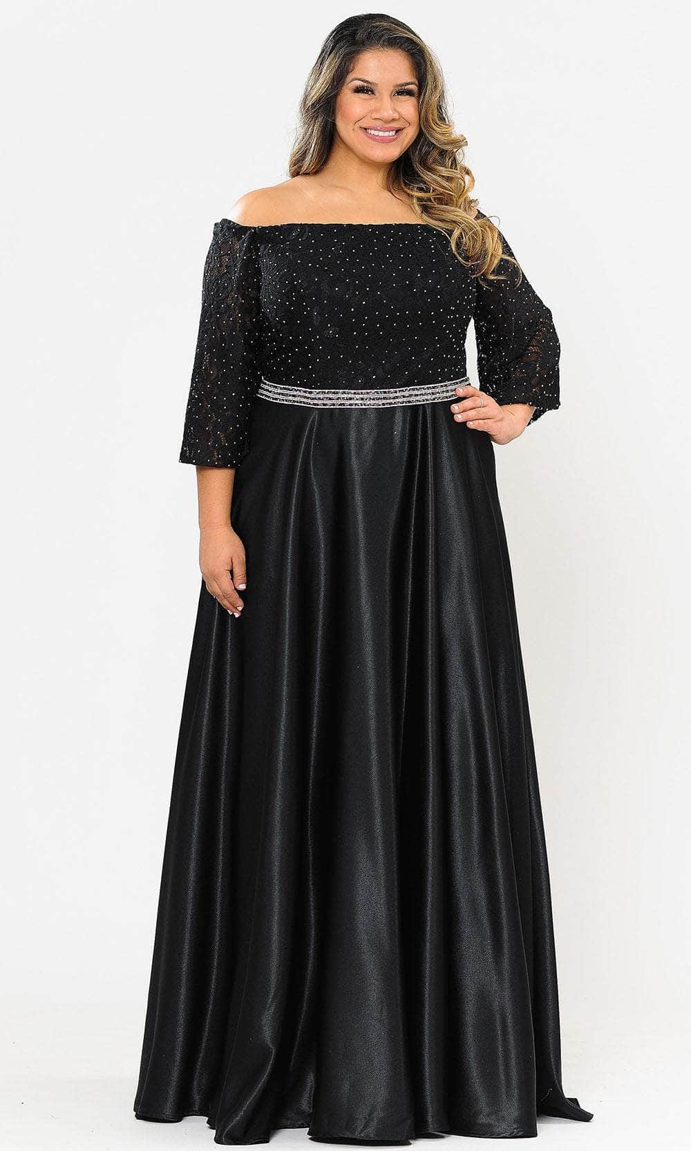 Image of Poly USA W1008 - Off-shoulder Straight Across Neckline Long Dress