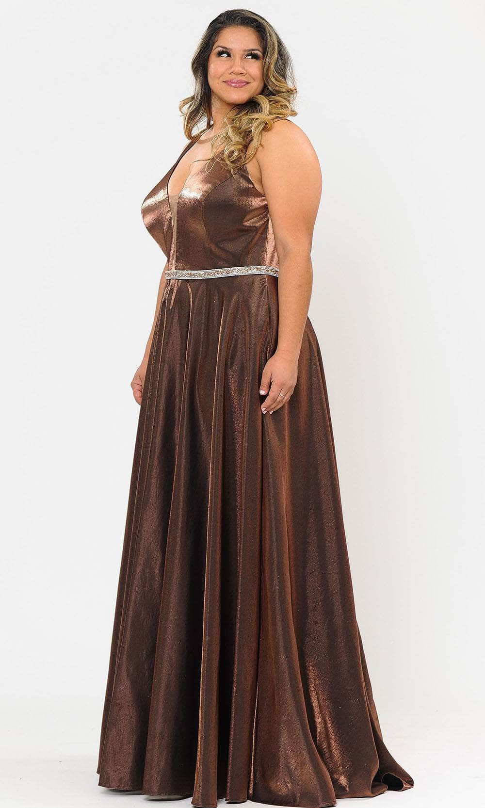 Image of Poly USA W1062 - Sleeveless Plunging V-neck Evening Gown