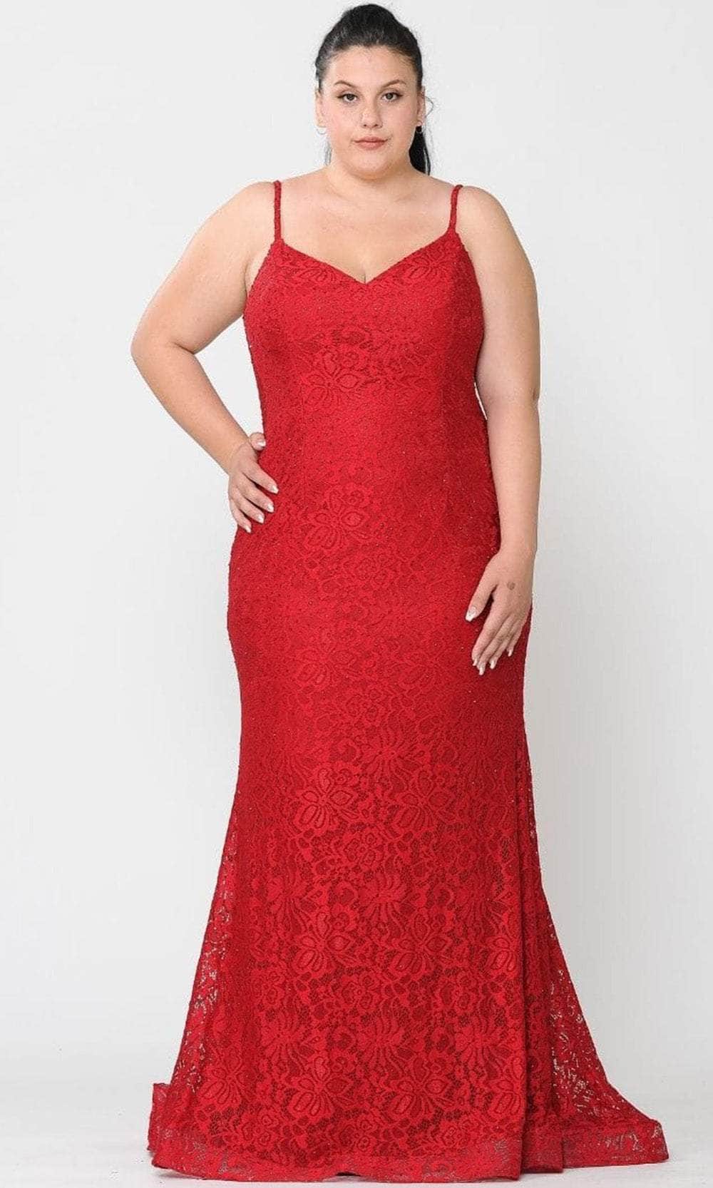 Image of Poly USA W1090 - Beaded Lace Trumpet Evening Gown