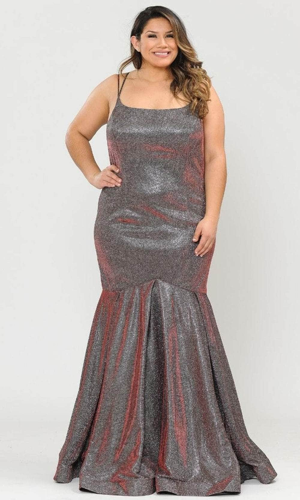 Image of Poly USA W1102 - Square Neck Metallic Evening Gown