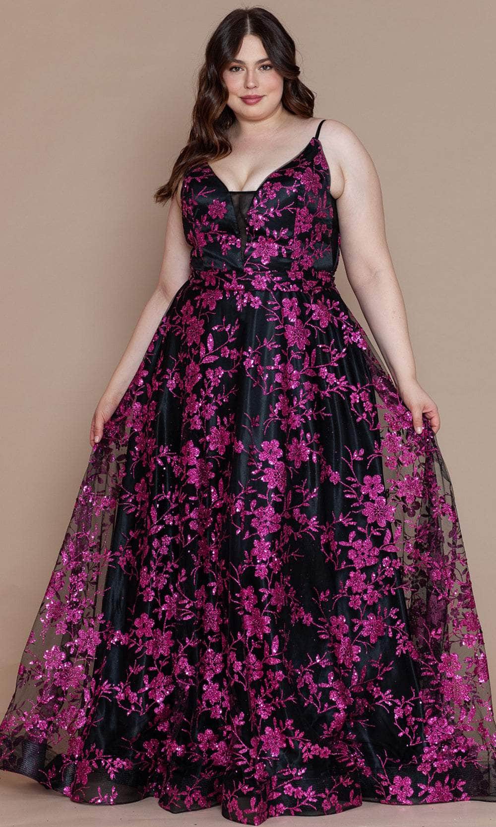 Image of Poly USA W1134 - Floral Glitter Plus Prom Dress