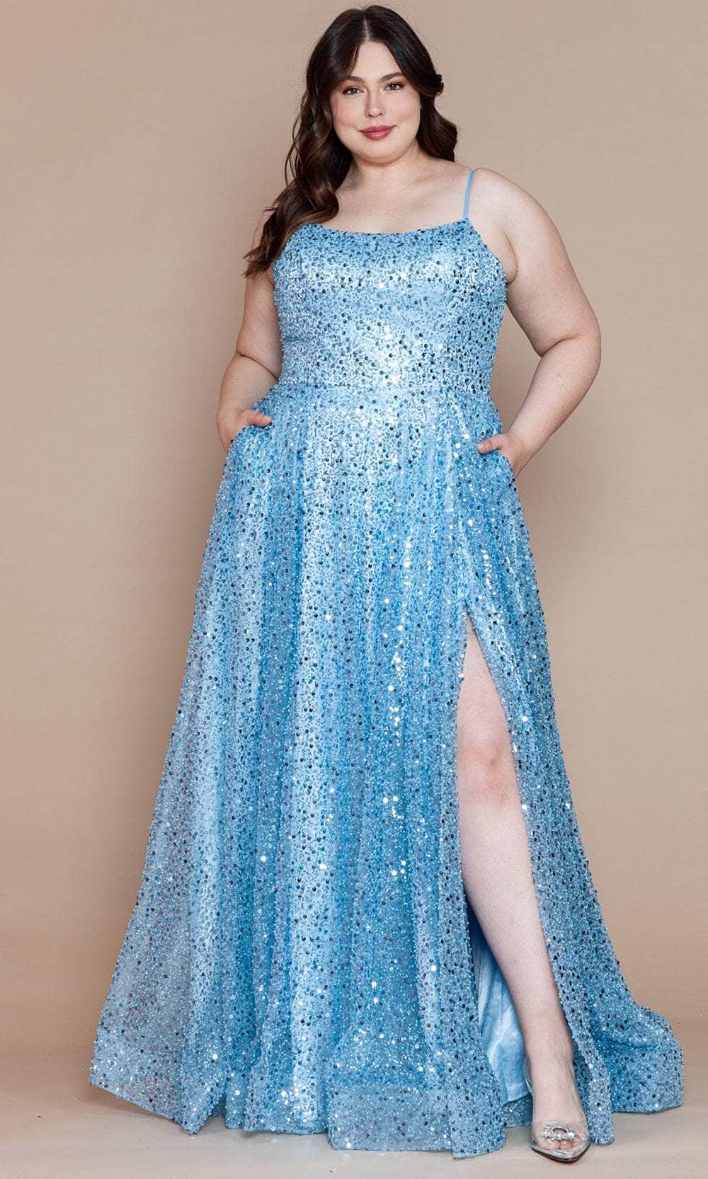 Image of Poly USA W1142 - Pearl Beaded Plus Prom Dress