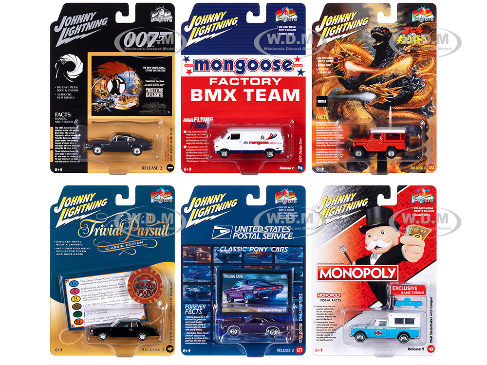 Image of Pop Culture 2023 Set of 6 Cars Release 2 1/64 Diecast Model Cars by Johnny Lightning
