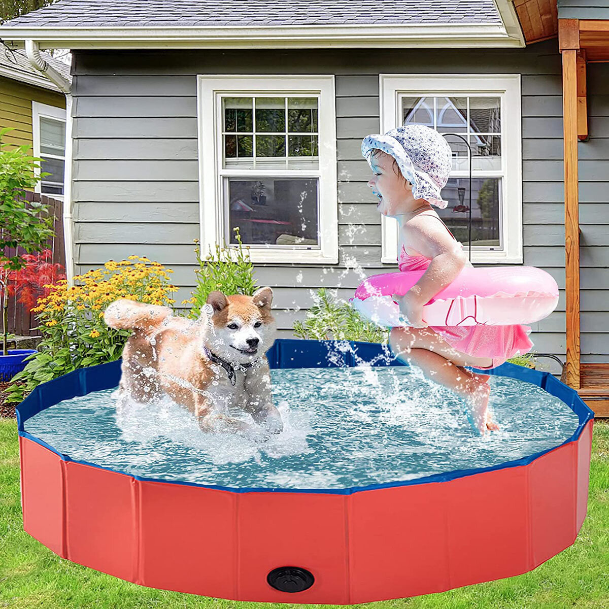 Image of Portable Pet Bath Dog Swimming Pool Foldable Bath Cat Paddling Puppy Bathtub Decorations 80*20CM