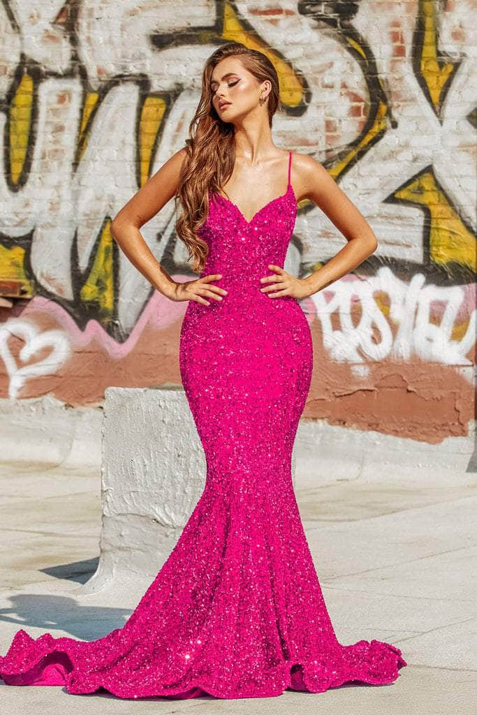 Image of Portia and Scarlett - PS21207 Spaghetti Strap Sequin Simple Prom Mermaid Gown
