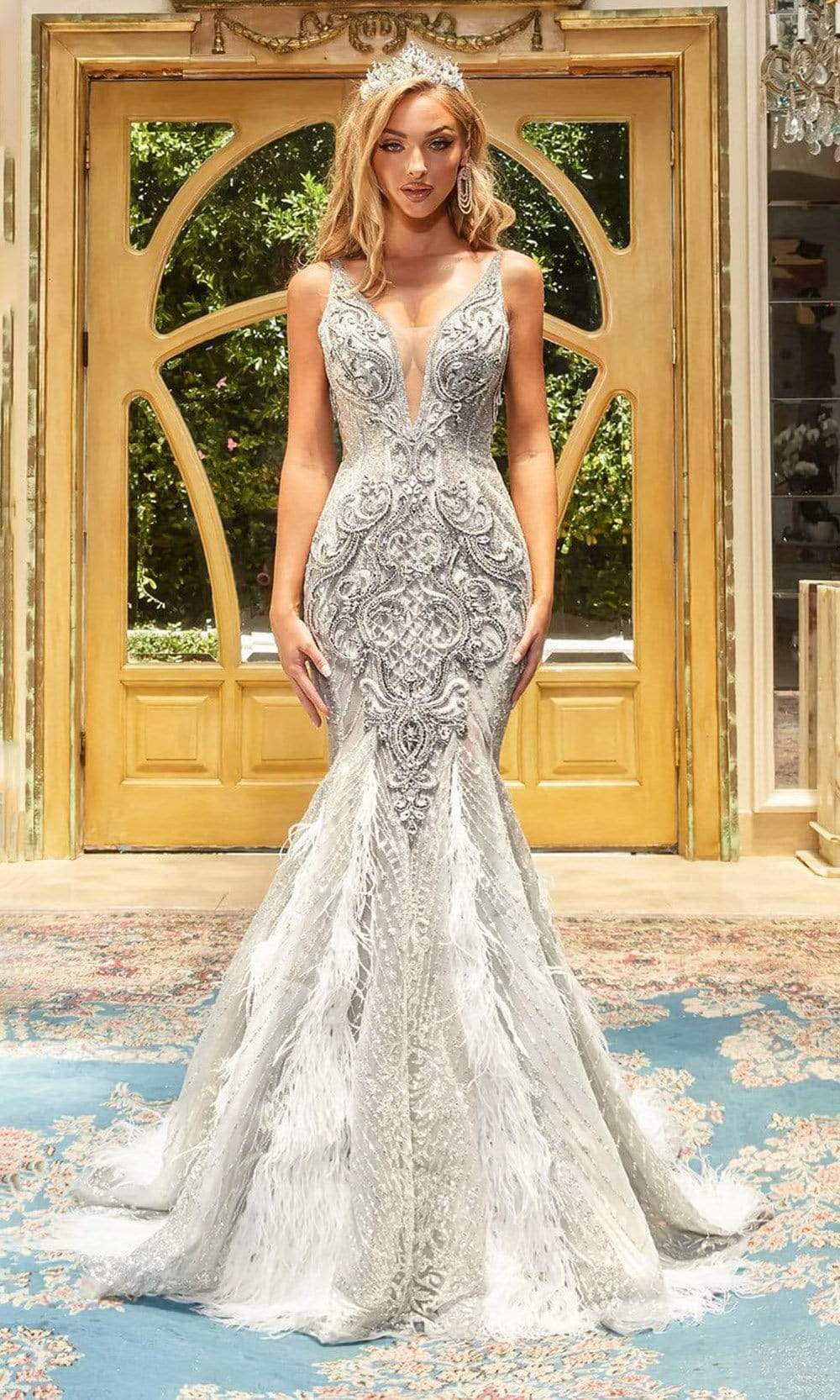 Image of Portia and Scarlett - PS22966 Striking Beadwork Plunging Gown