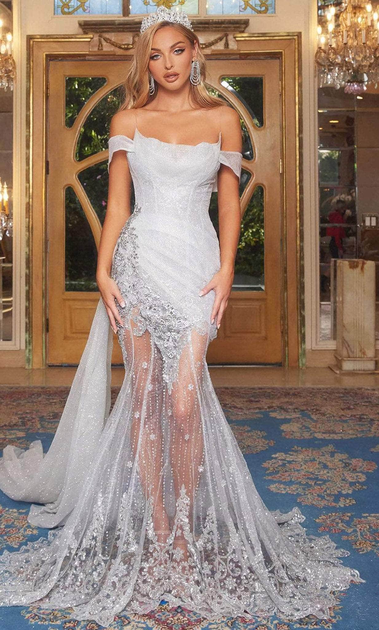 Image of Portia and Scarlett PS22971 - Off Shoulder Sheer Mermaid Prom Gown