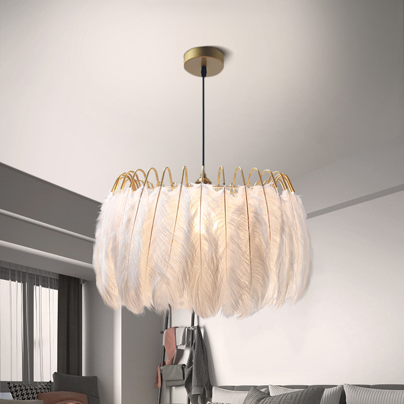 Image of Postmodern Feather Pendant Lamps Creative Nordic Hanging Light Simple Living Room Lamp Study Children&#039s Bedroom Pendant Lights