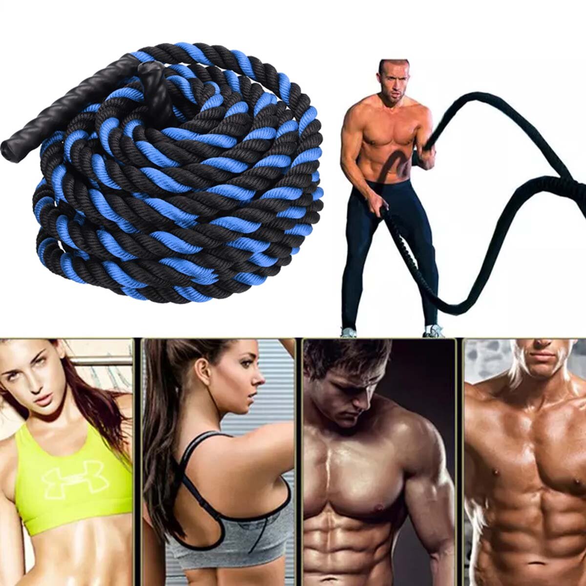 Image of Power Guidance Battle Rope 25/38 MM Wide Polyester 9M/12M/15M/ Long Exercise Vibration Ropes Gym Muscle Building Ropes