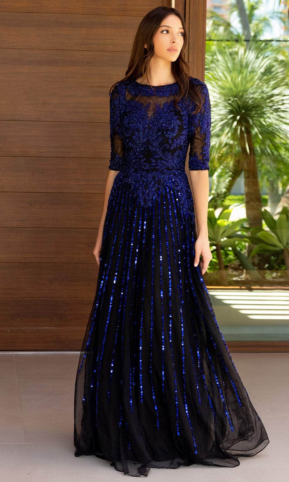 Image of Primavera Couture 13120 - Quarter Sleeve Embellished Prom Gown