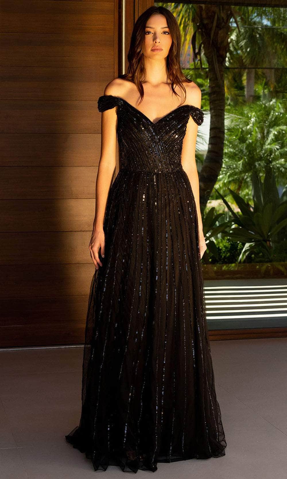 Image of Primavera Couture 13125 - Sequin Embellished Off-Shoulder Prom Dress