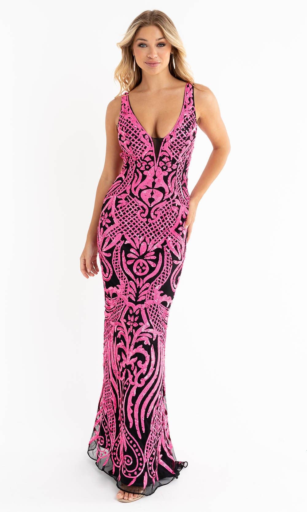 Image of Primavera Couture - 3722 V-Neck Iridescent Sequin Gown
