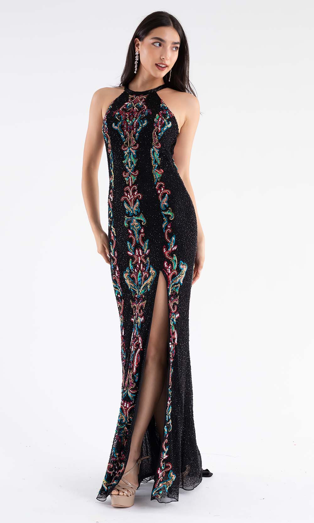 Image of Primavera Couture - 3742 Halter Neckline Open Strappy Back Prom Dress