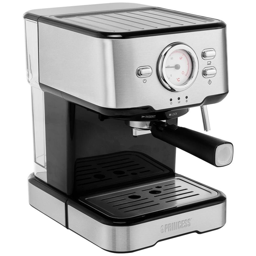 Image of Princess 0124941201001 Capsule coffee machine Stainless steel Black incl frother nozzle incl pressure brew unit
