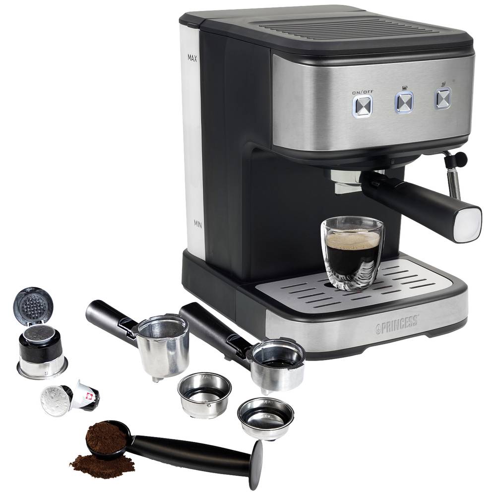 Image of Princess 249413 Espresso machine with sump filter holder Stainless steel Black 850 W