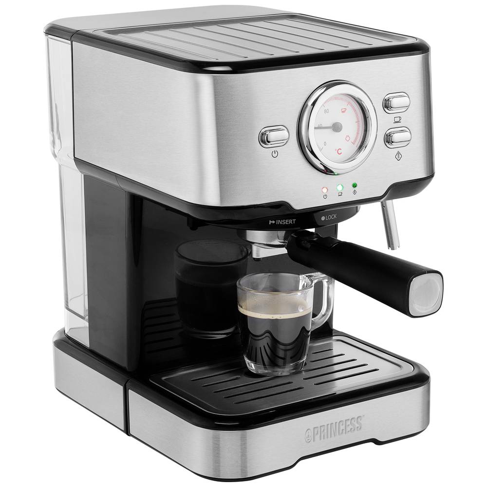Image of Princess 249415 0124941501001 Capsule coffee machine Silver Black incl frother nozzle incl cup warmer