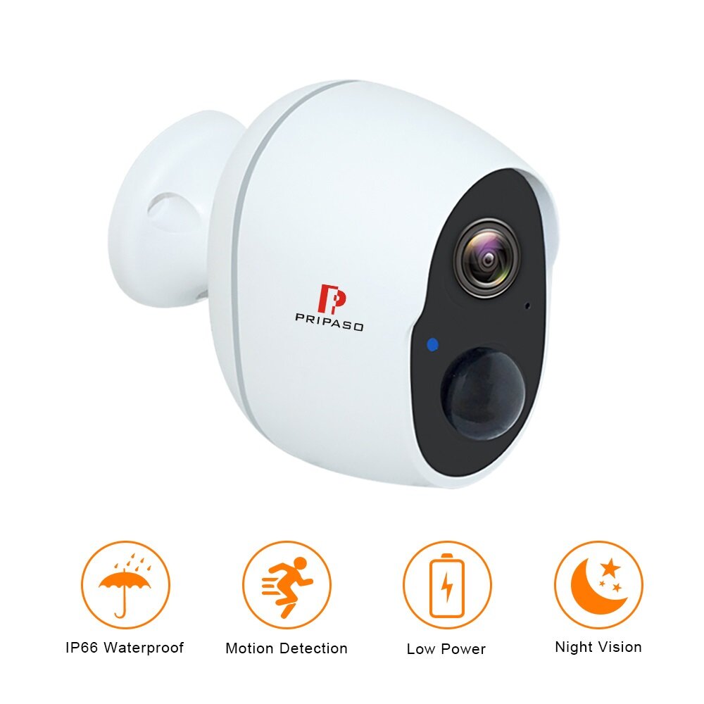 Image of Pripaso 1080P Wireless Battery Powered IP CCTV Camera OutdoorIndoor Home Waterproof Security Rechargeable Wifi Battery