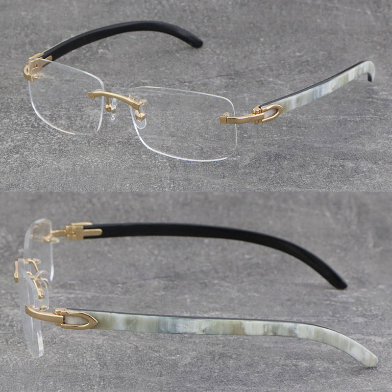 Image of Quality White Inside Black Buffalo Horn Frame Man Woman Optical Original Wood Eyeglasses 18K Gold Frame glasses Rimless 8200757 Unisex Eyewe