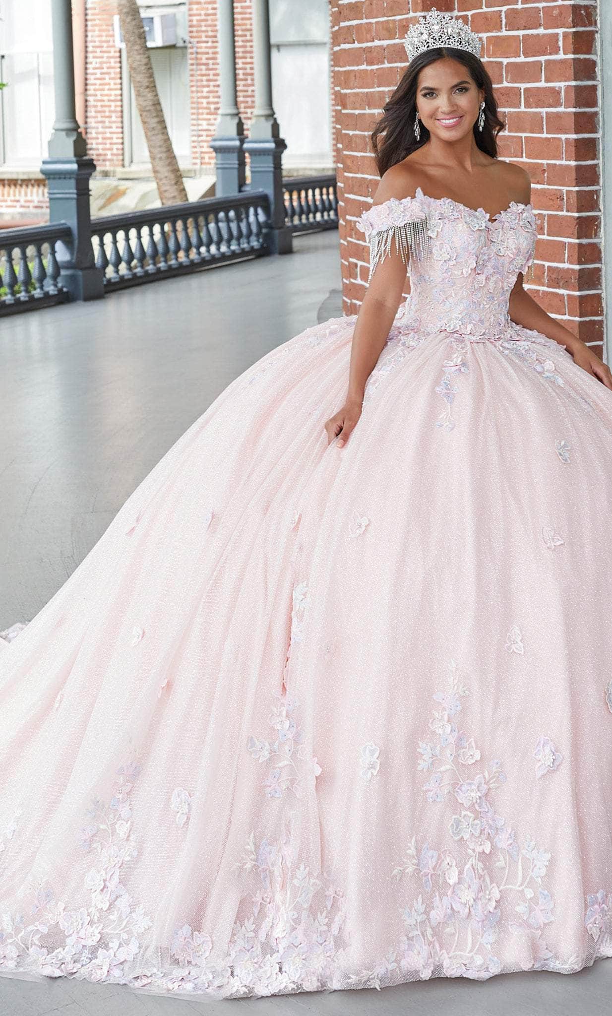 Image of Quinceanera Collection 26051 - Fringe Off Shoulder Glittered Ballgown