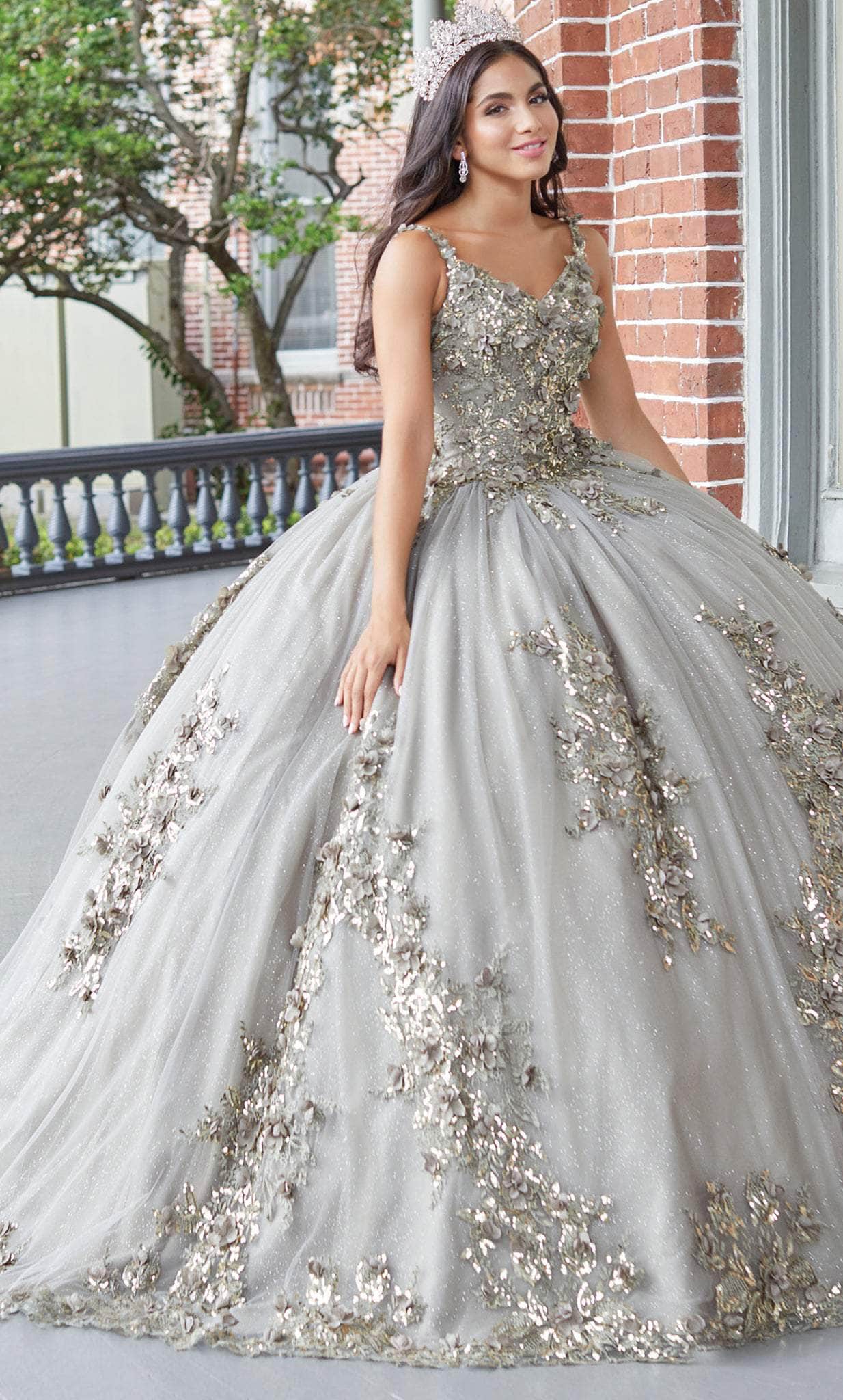 Image of Quinceanera Collection 26052 - Sequined Floral Quinceanera Dress