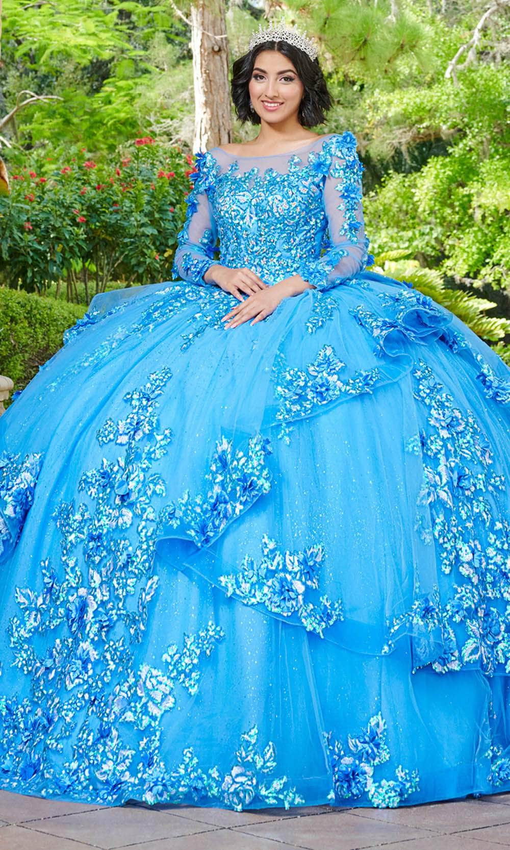 Image of Quinceanera Collection 26082 - Long Sleeve Bateau Neck Ballgown