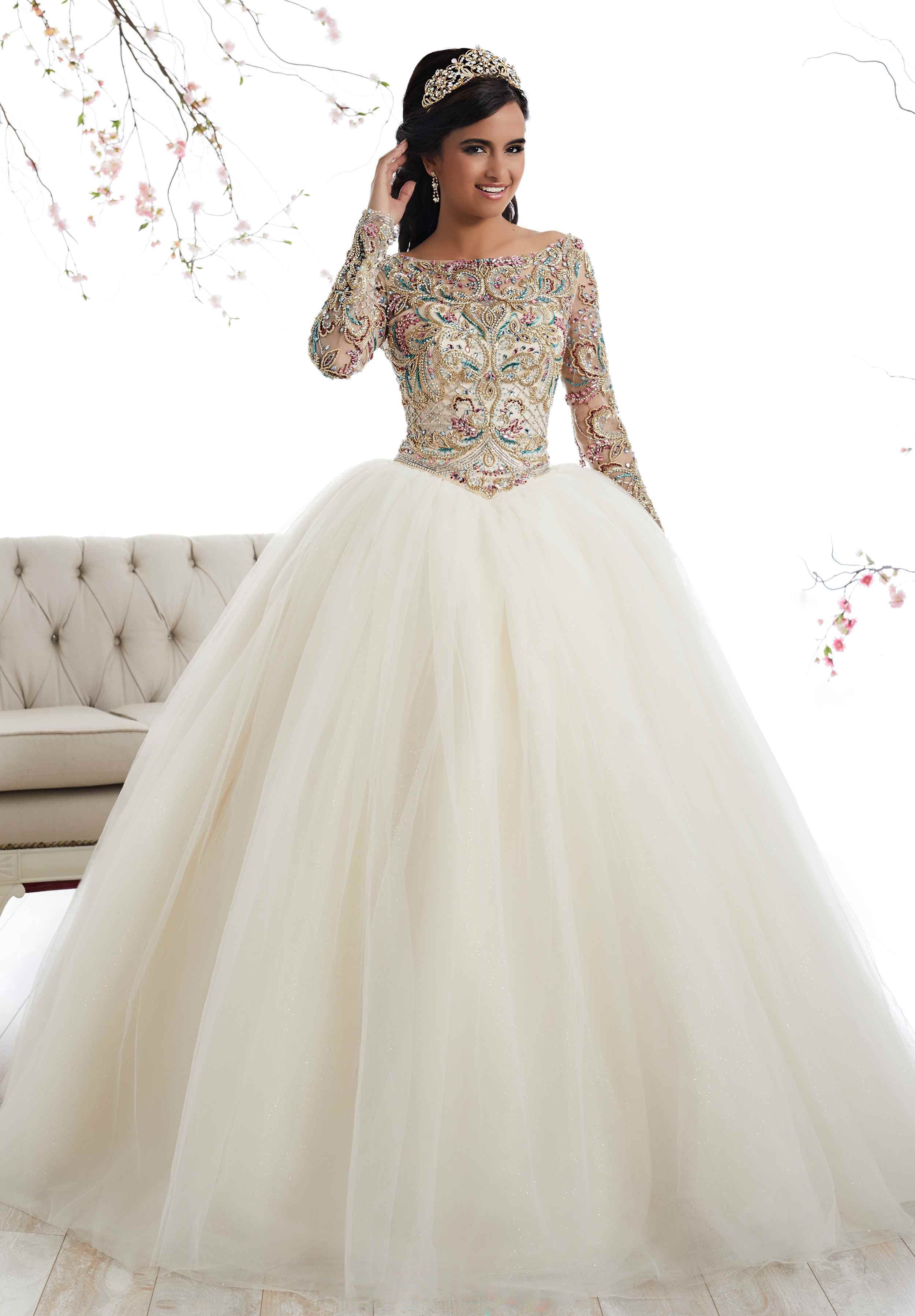 Image of Quinceanera Collection - 26875 Beaded Long Sleeves Ballgown