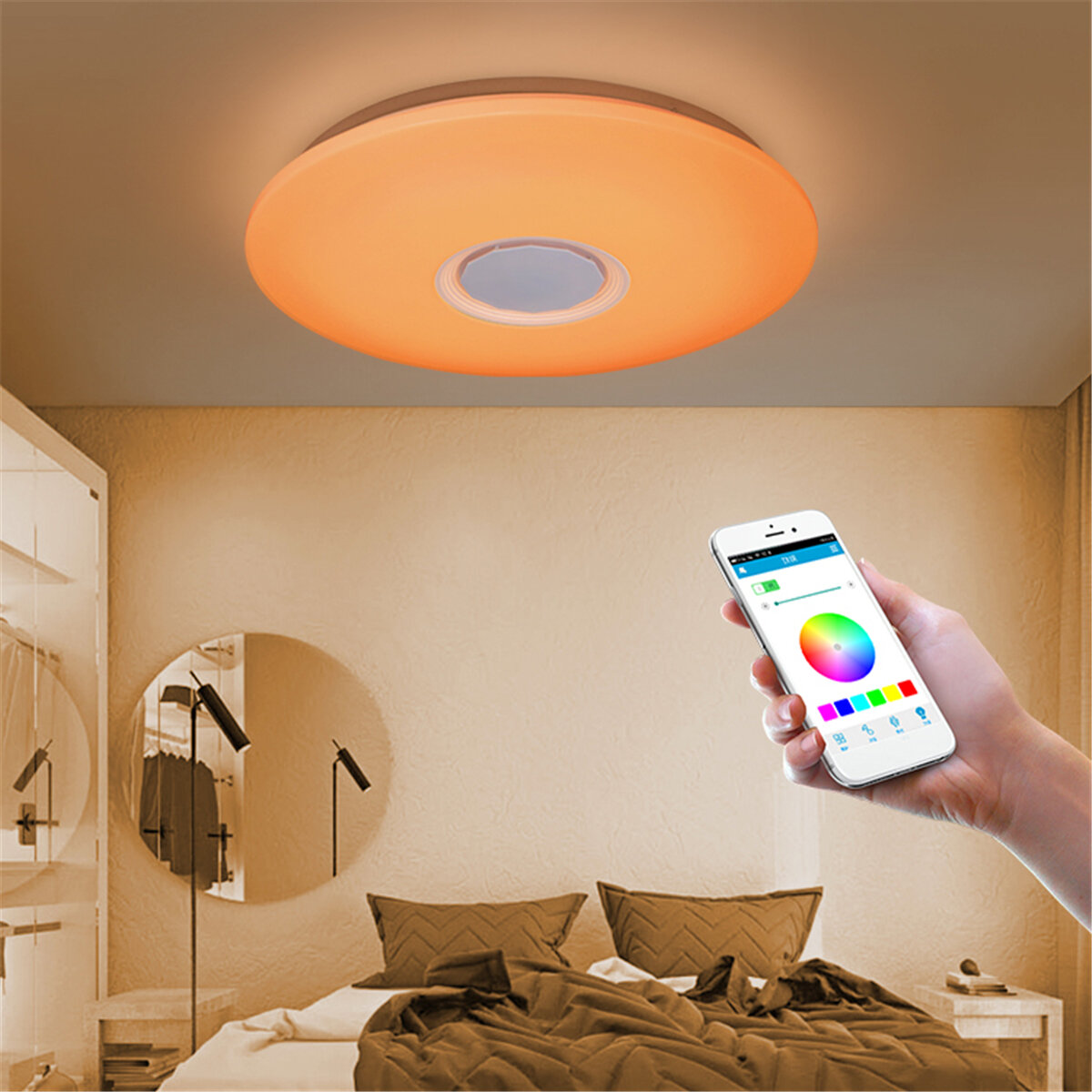 Image of RGB LED bluetooth Play Music Ceiling Light Dimmable APP Intelligent Voice Remote