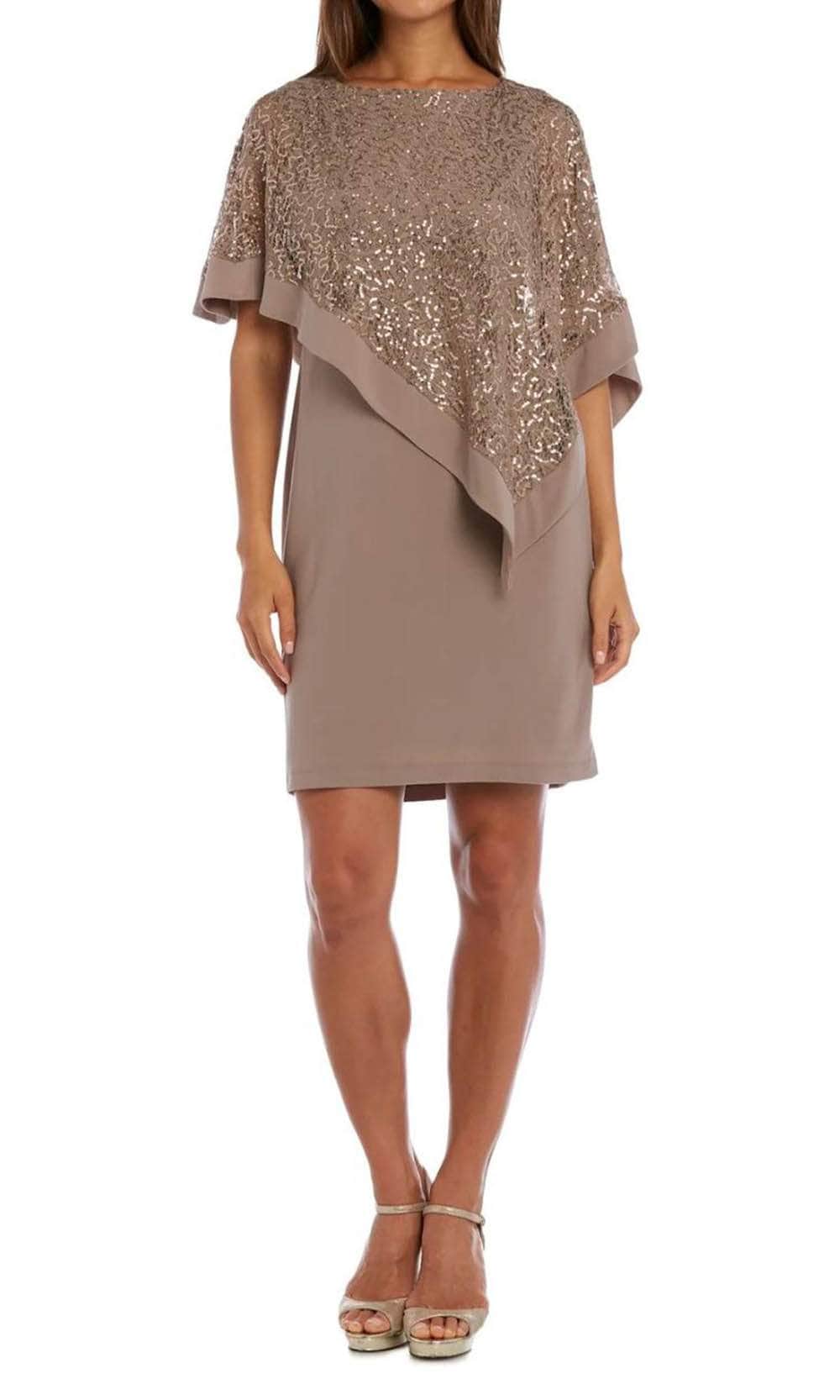 Image of R&M Richards 8749 - Sequined Poncho Cocktail Dress