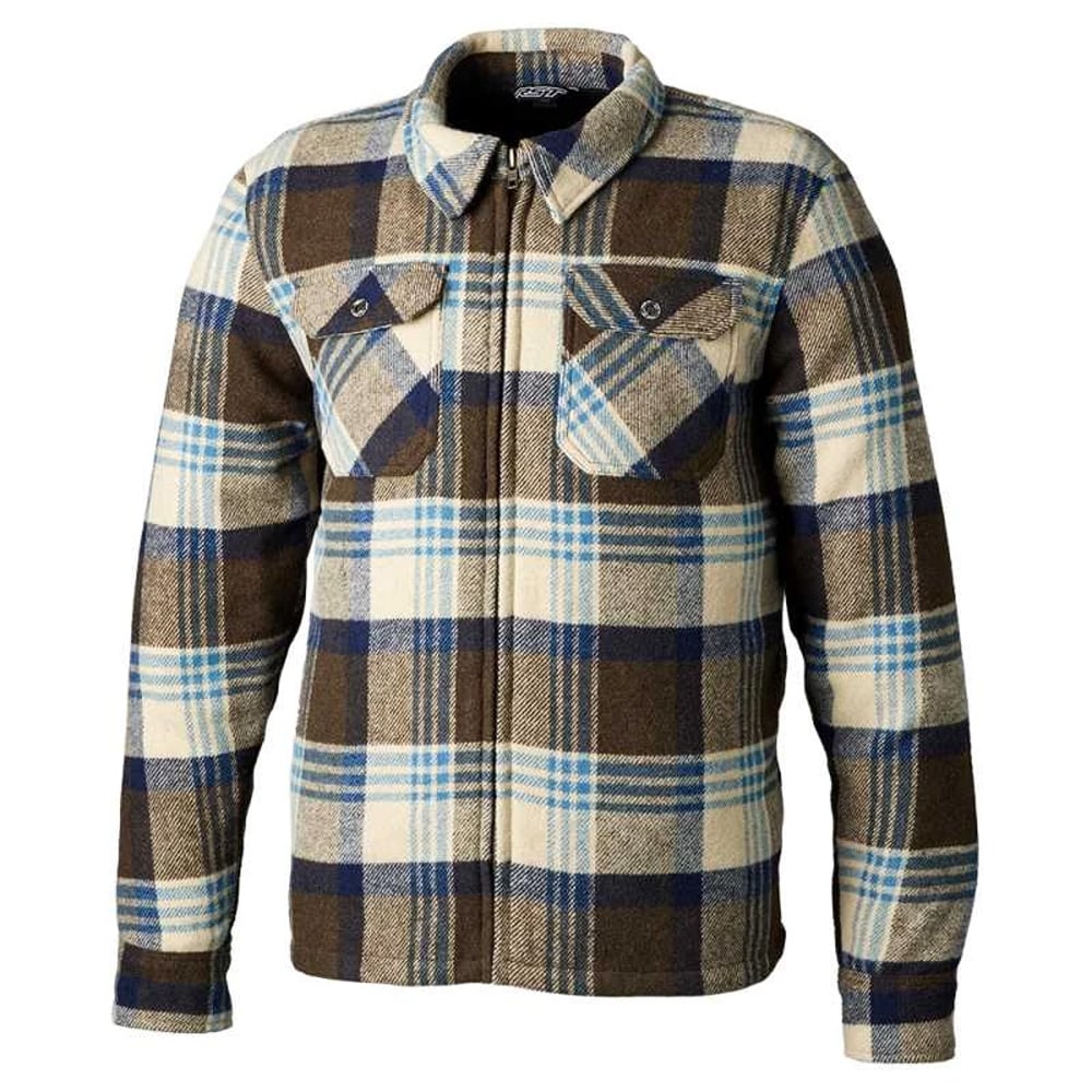 Image of RST Brushed Ce Mens Textile Shirt Braun Blau Check Jacke Größe 40