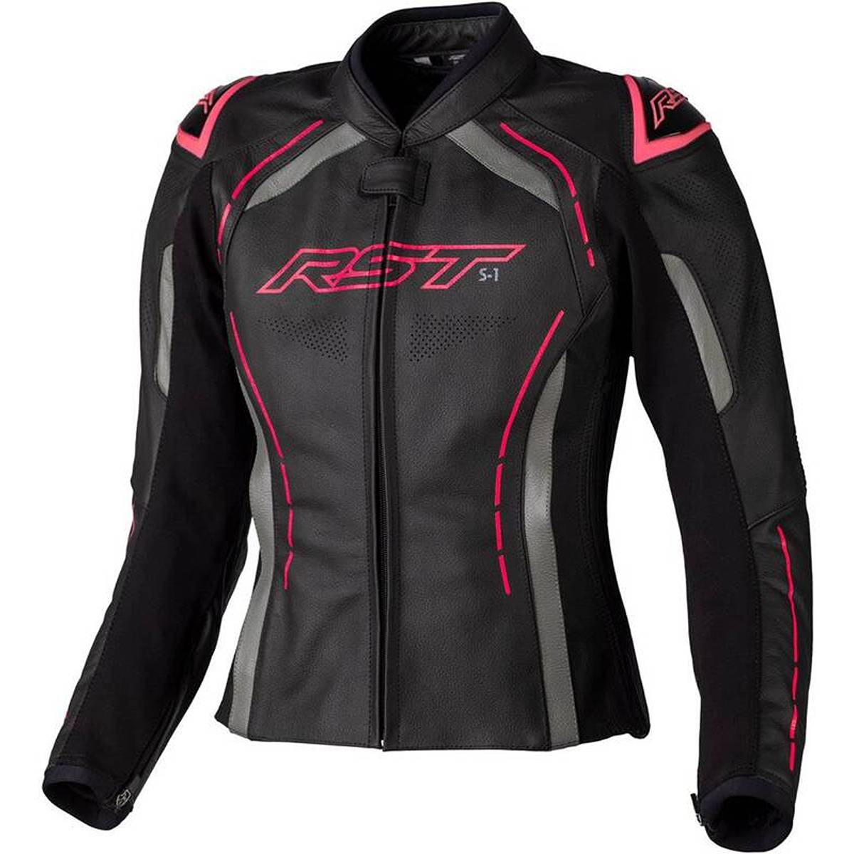 Image of RST S1 Ladies Leather Jacket Black Pink Grey Größe 12