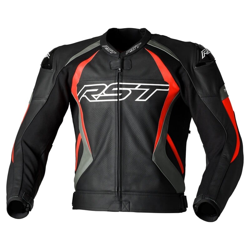 Image of RST Tractech Evo 4 Ce Mens Leather Schwarz Grau Flo Rot Jacke Größe 40
