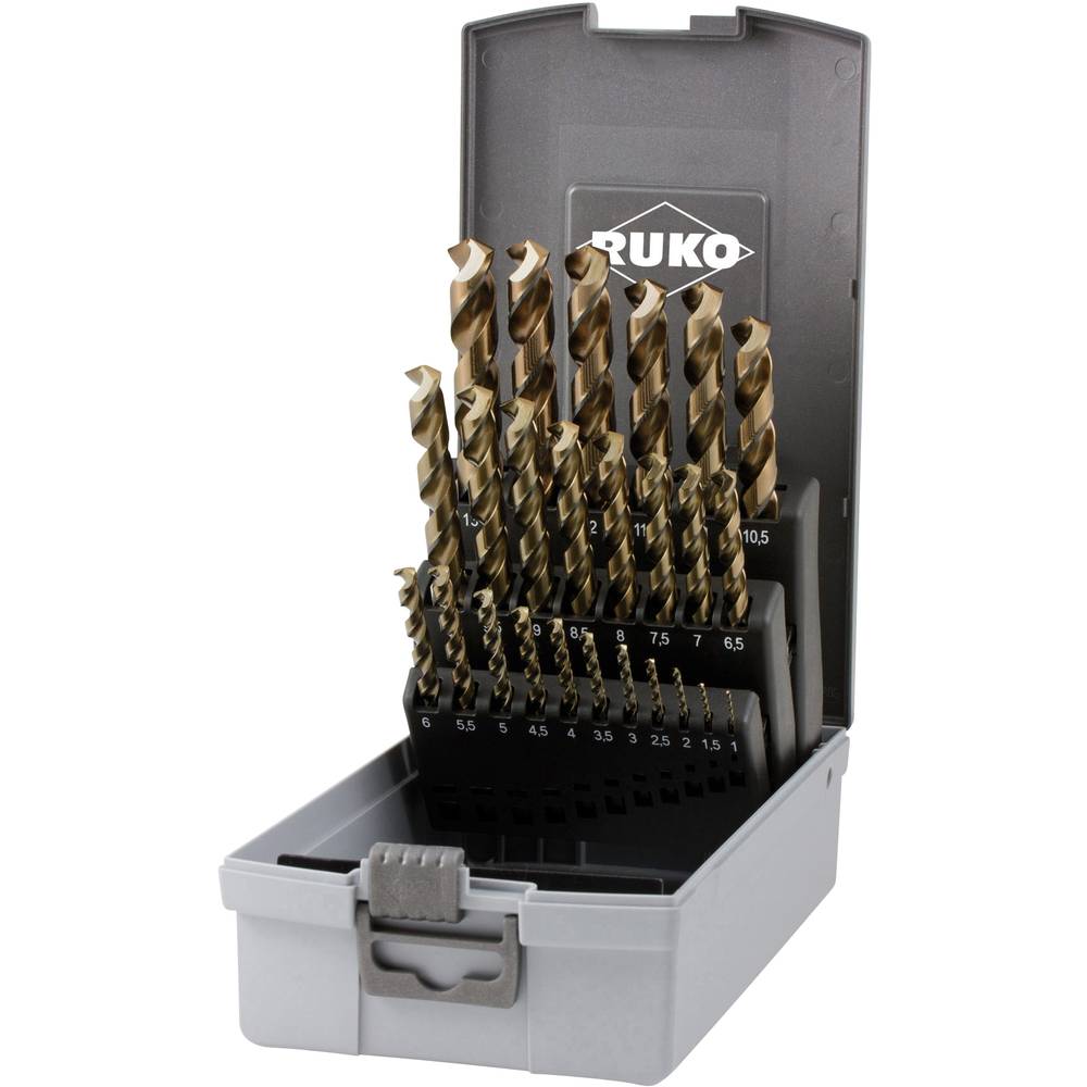 Image of RUKO 228215RO HSSE-Co 5 Metal twist drill bit set 25-piece DIN 338 Triangular shank 1 Set