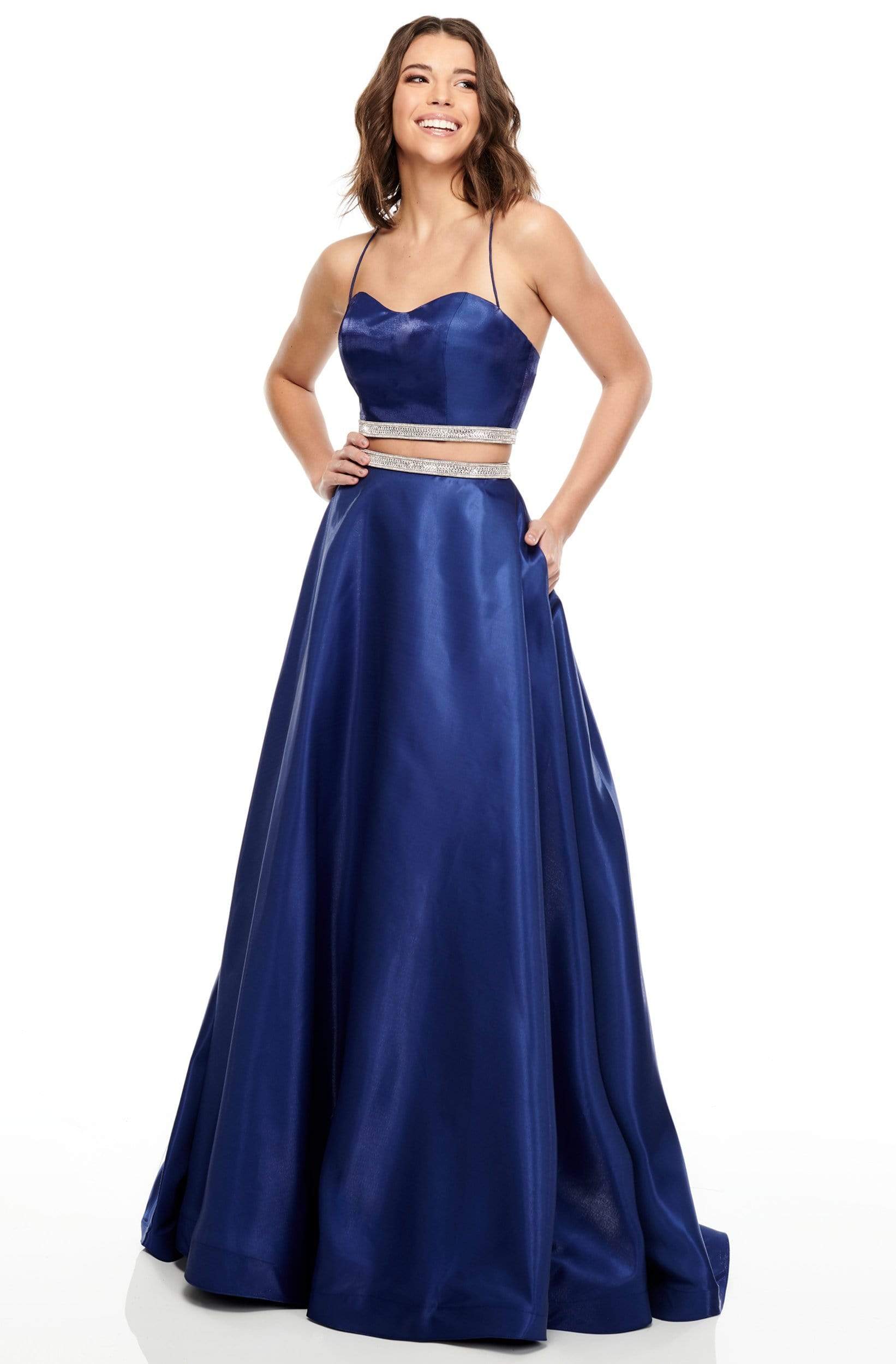 Image of Rachel Allan Prom - 7106 Two Piece Beaded Satin A-Line Dress